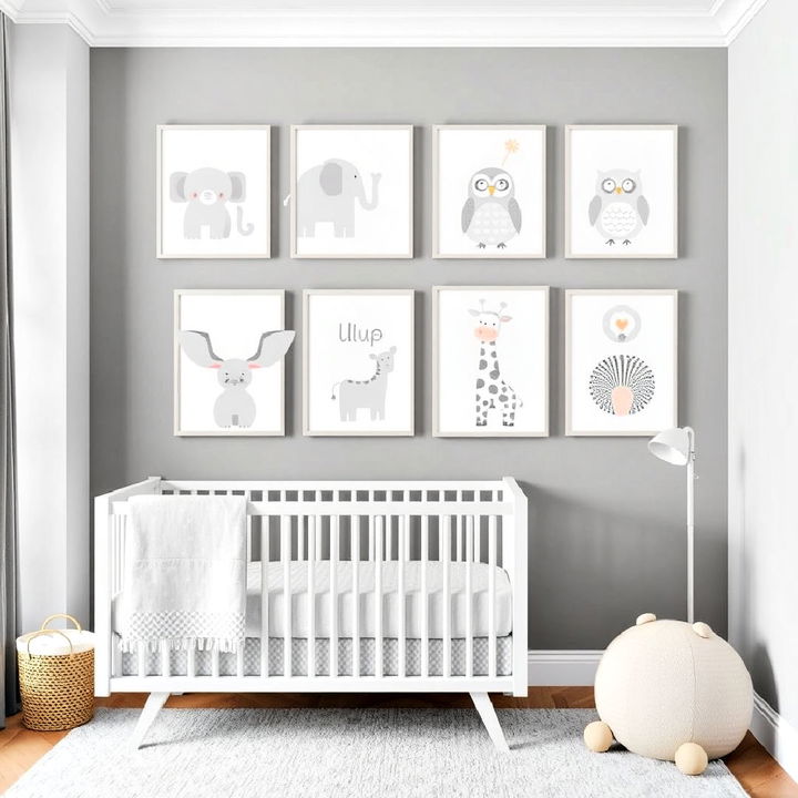 playful grey animal themed wall art