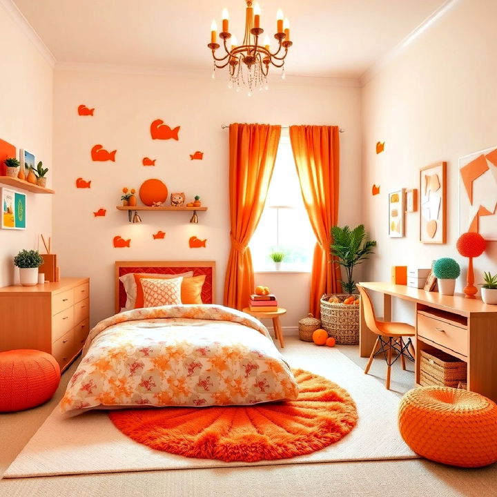 playful kids’ room with orange decor