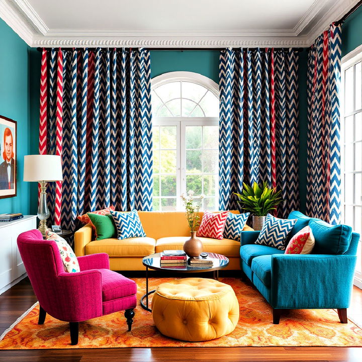 playful patterns on fabrics living room