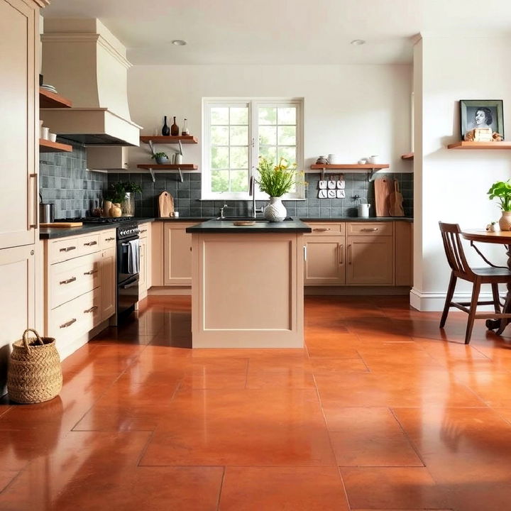 polished terracotta floor for kitchen