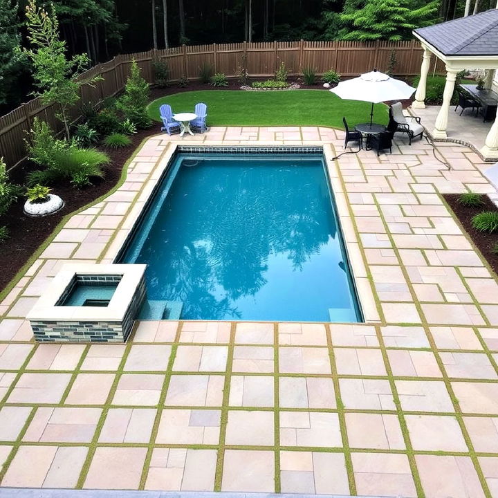 pool area with modular grid paver design