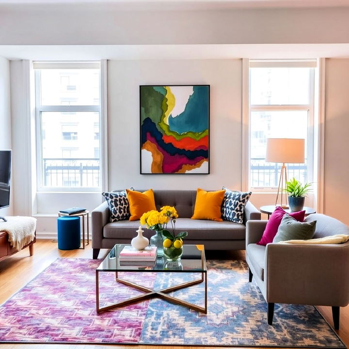 pops of color through accents condo living room