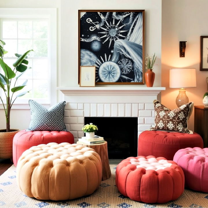 pouf casual fireplace seating