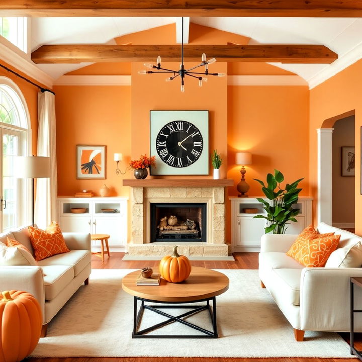 pumpkin orange and cream family room