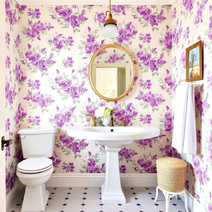 purple floral wallpaper for bathroom