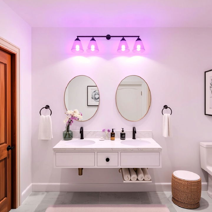 purple vanity lights for bathroom