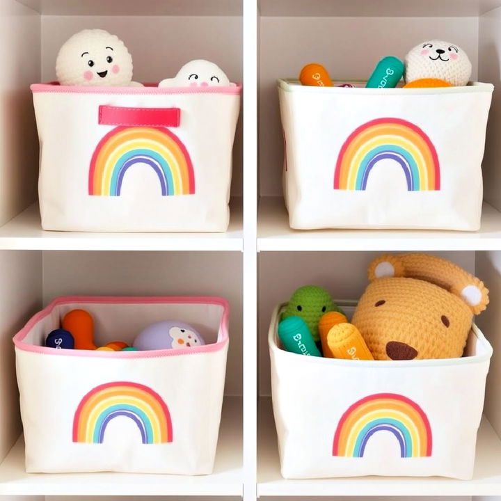 rainbow themed storage toy bins