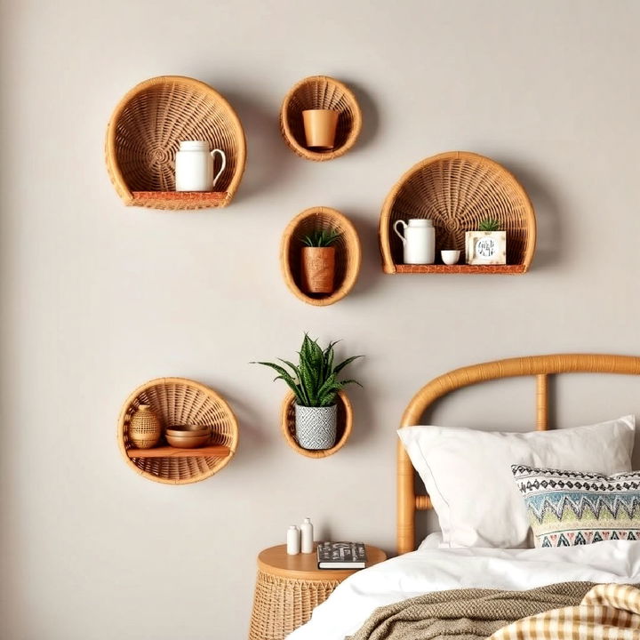 rattan bedroom wall shelves