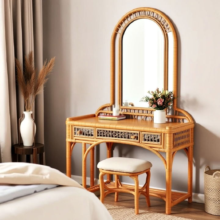 rattan makeup vanity set