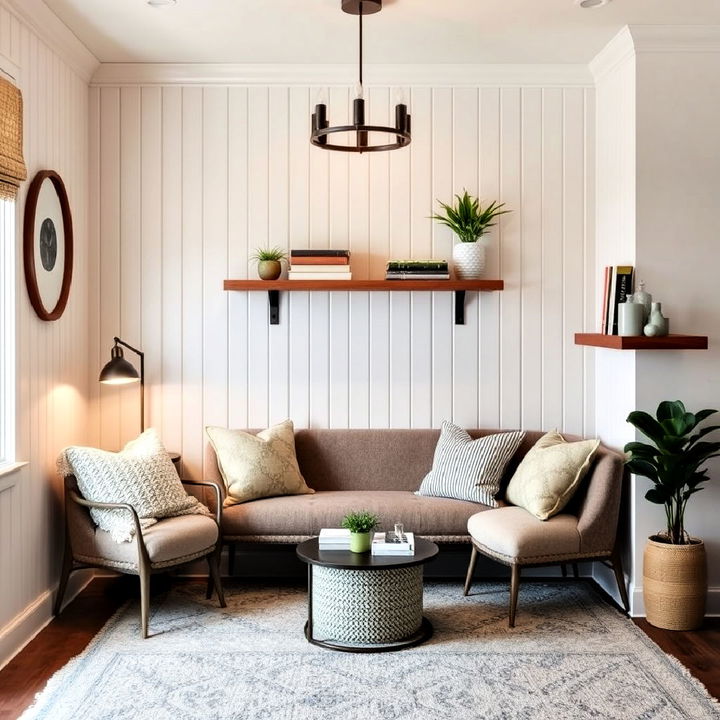 reading nook with beadboard wall