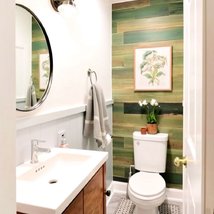 reclaimed green wood for powder room