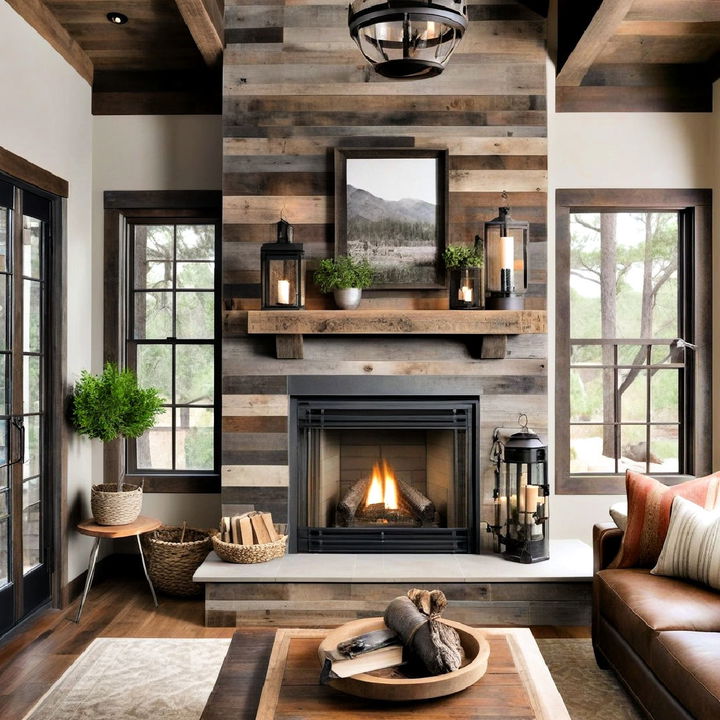 reclaimed wood fireplace surround