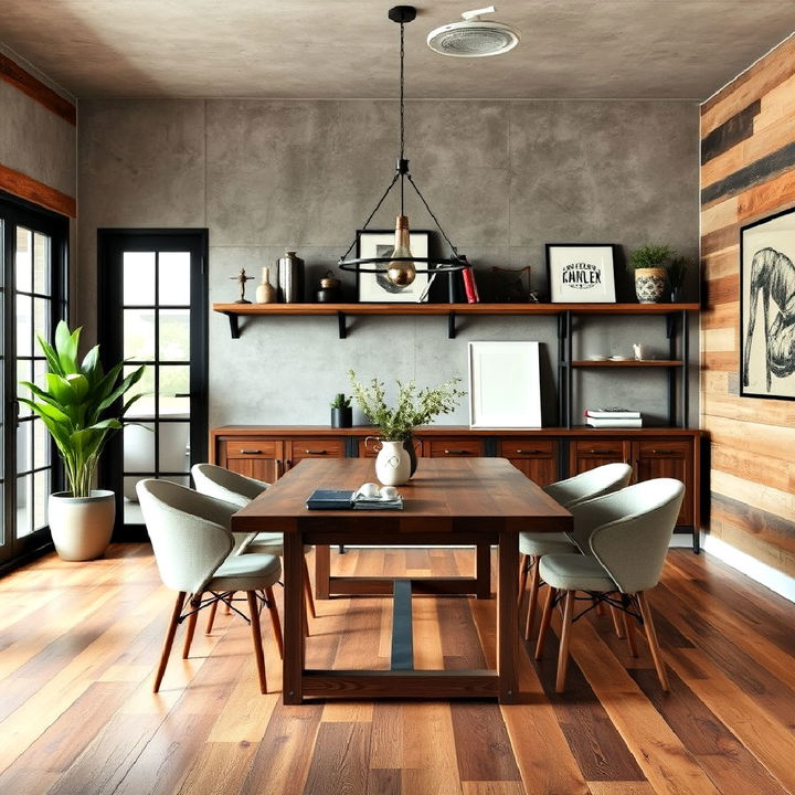 reclaimed wood for industrial dining room