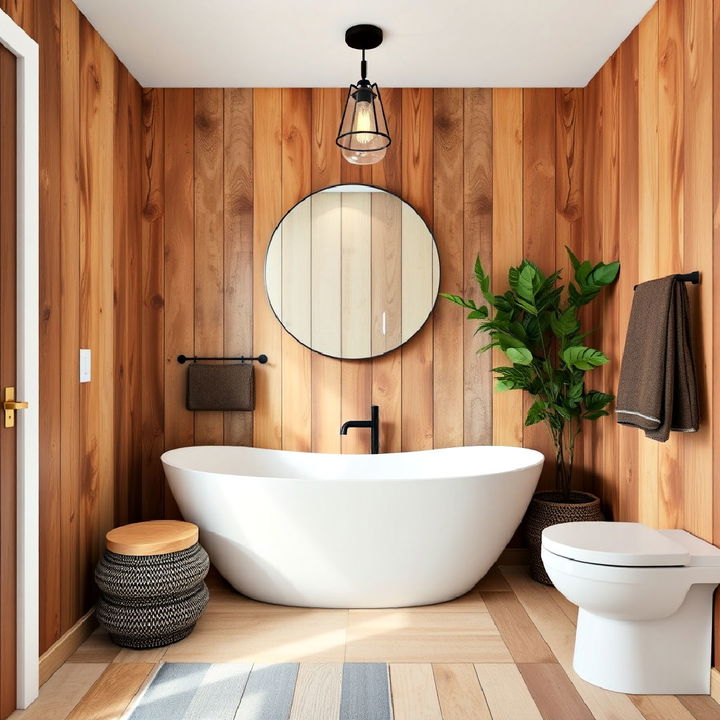 reclaimed wood paneling for bathroom walls