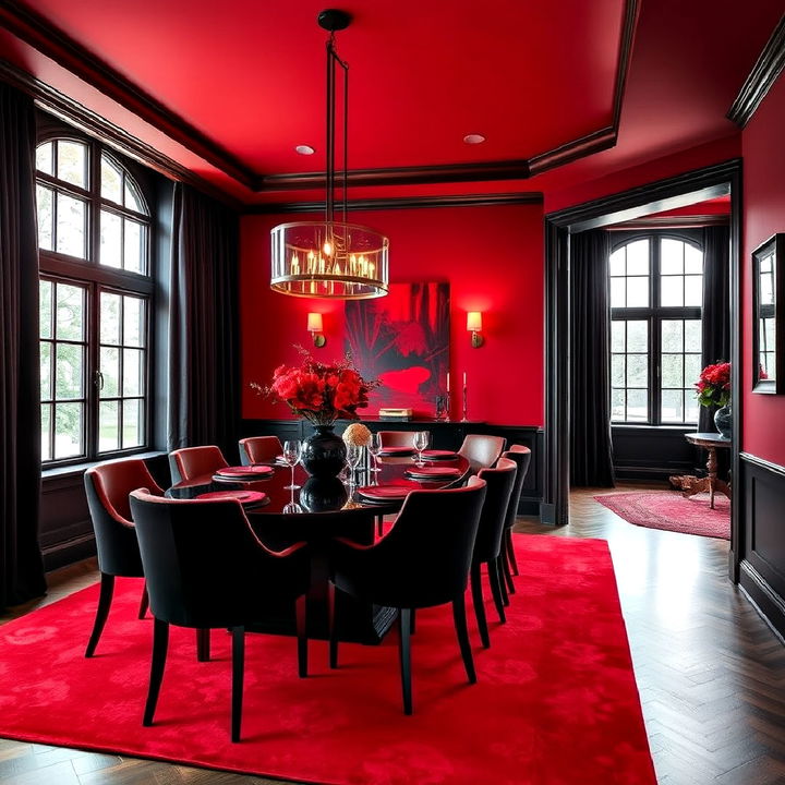 red and black color scheme for dining room