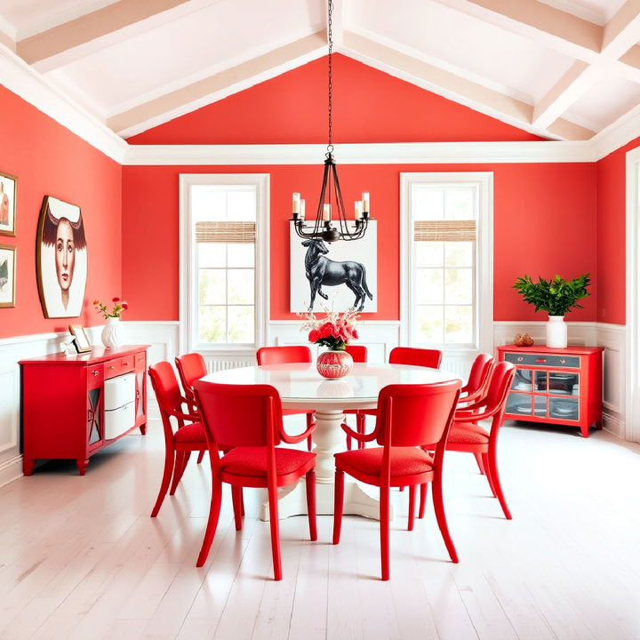 red and white contrast for dining room