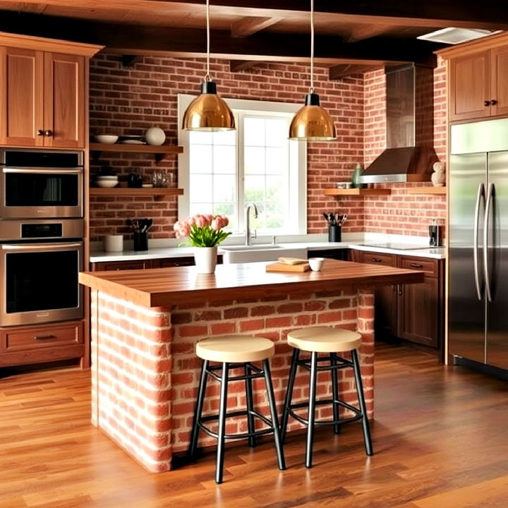 red brick kitchen island for a bold focal point