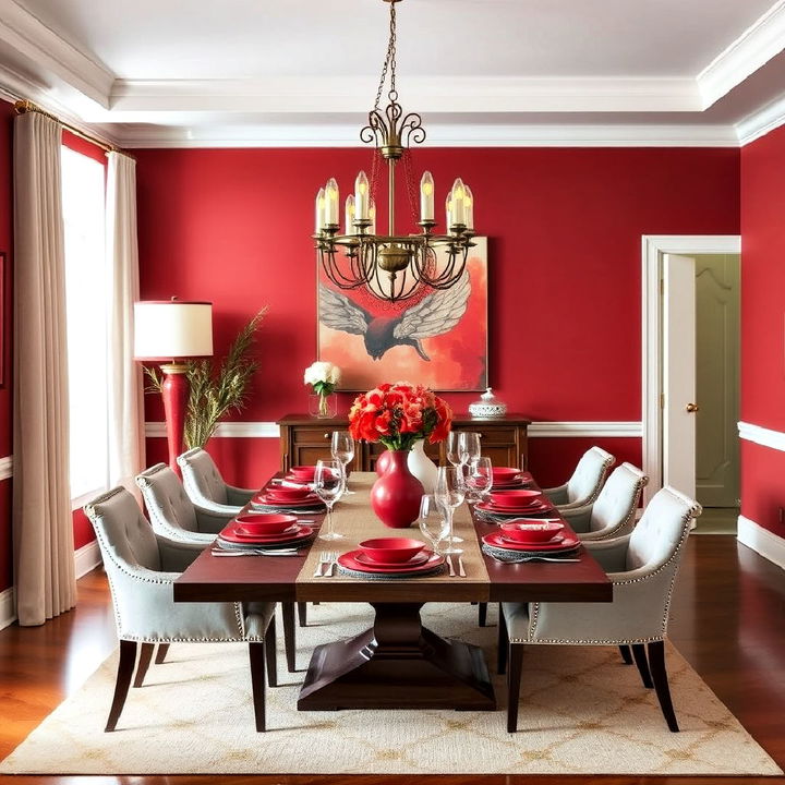 red tableware and accessories for dining room