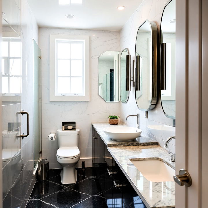 reflective surface hallway bathroom to enhance light