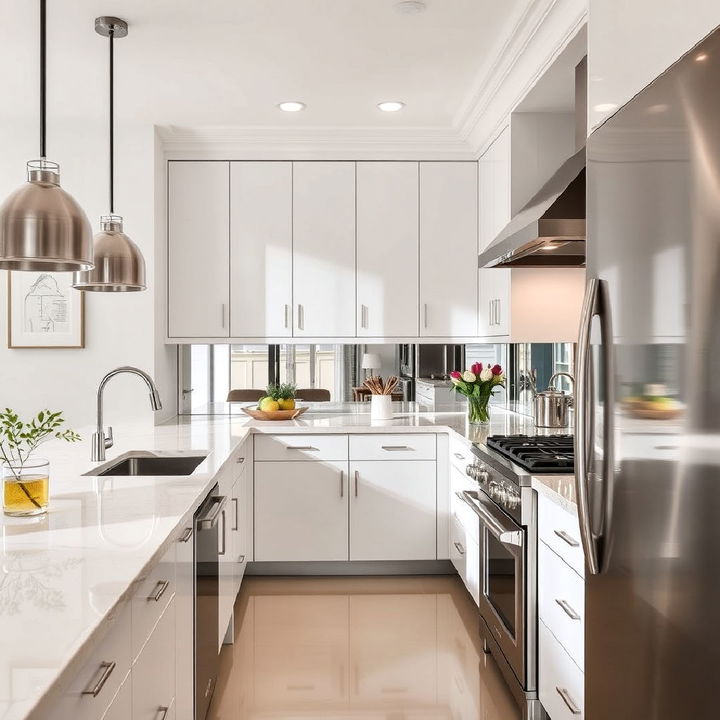 reflective surface townhouse kitchen