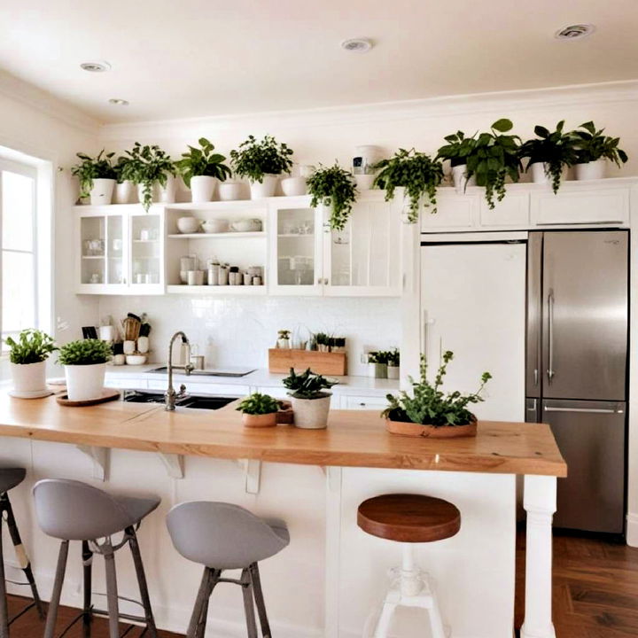 refreshing plants above kitchen cabinets