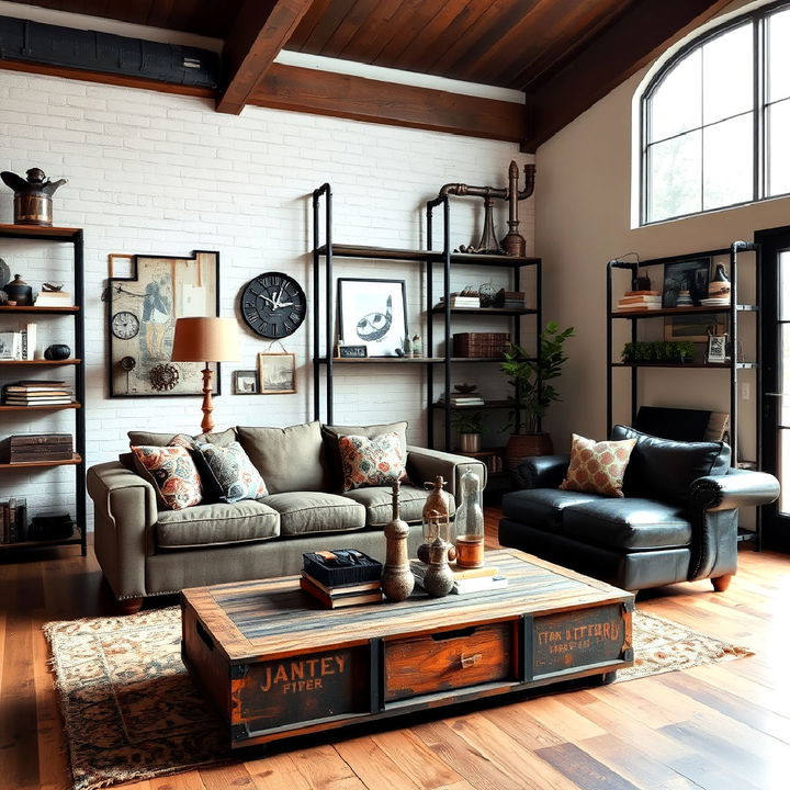 repurposed industrial furniture for living room