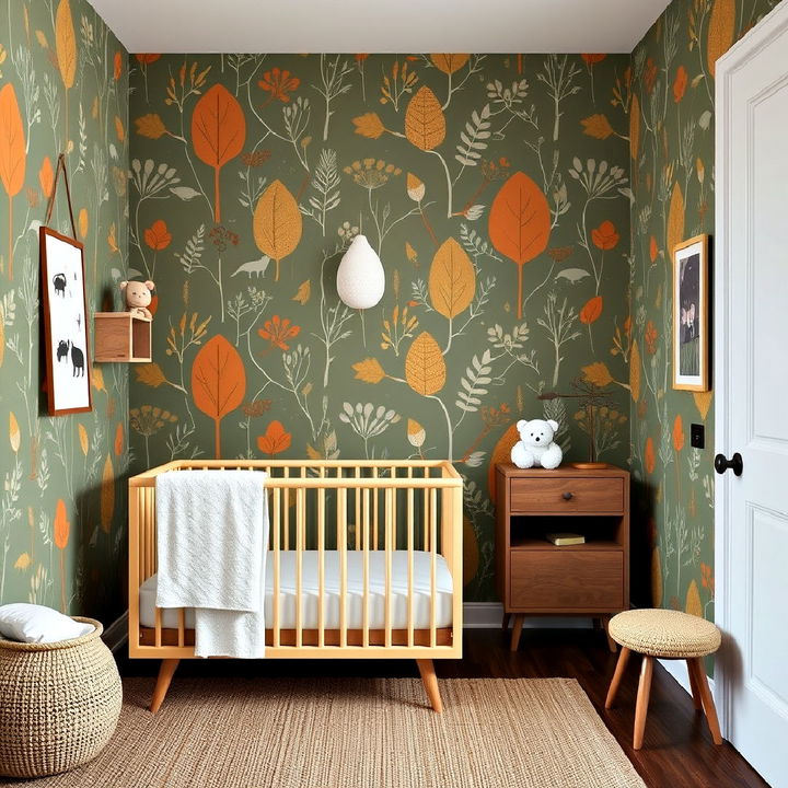 retro inspired nursery wallpaper with nature themes