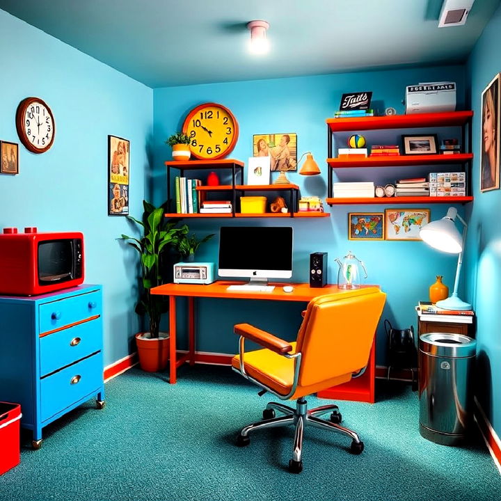 retro vibe workspace for basement office