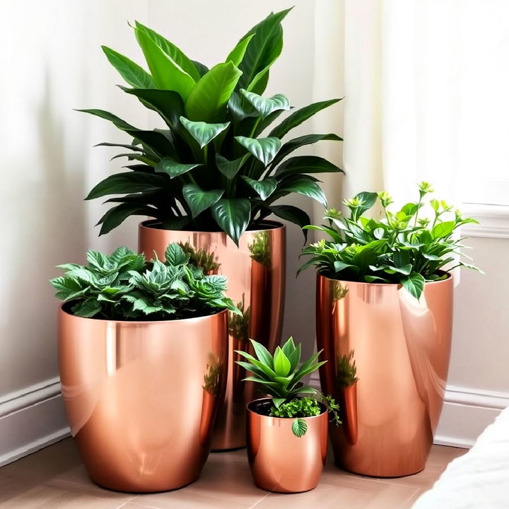 rose gold planters for bedroom