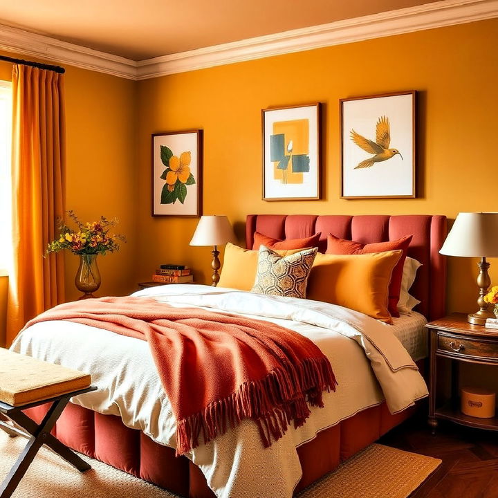 rust and mustard color palette for bedroom