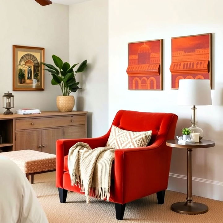 rust colored accent chair for bedroom