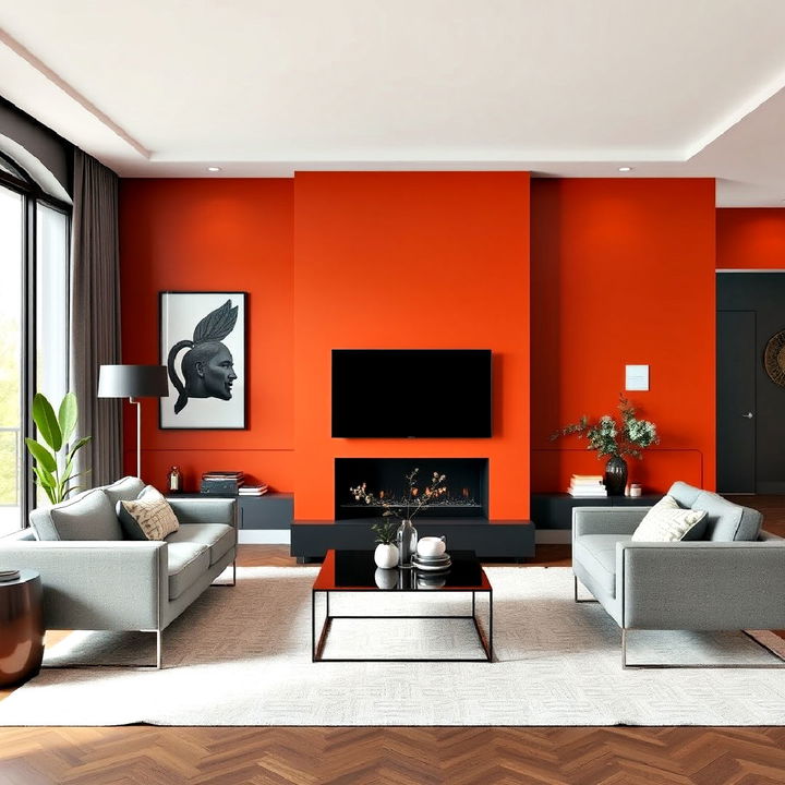 rust orange and slate gray living room