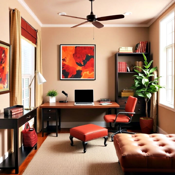 rust red and beige office