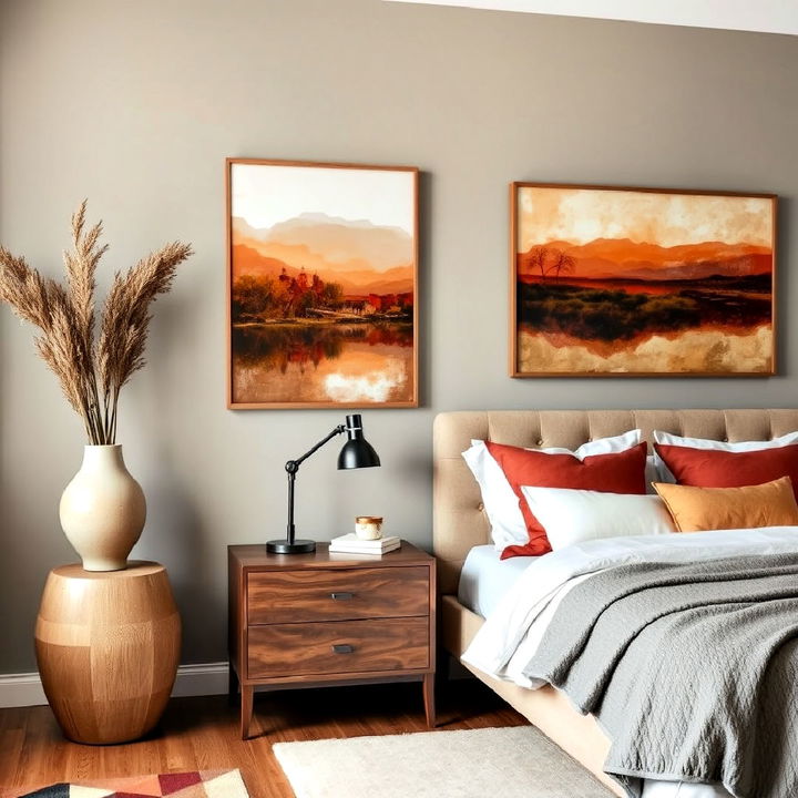 rust toned wall art for bedroom