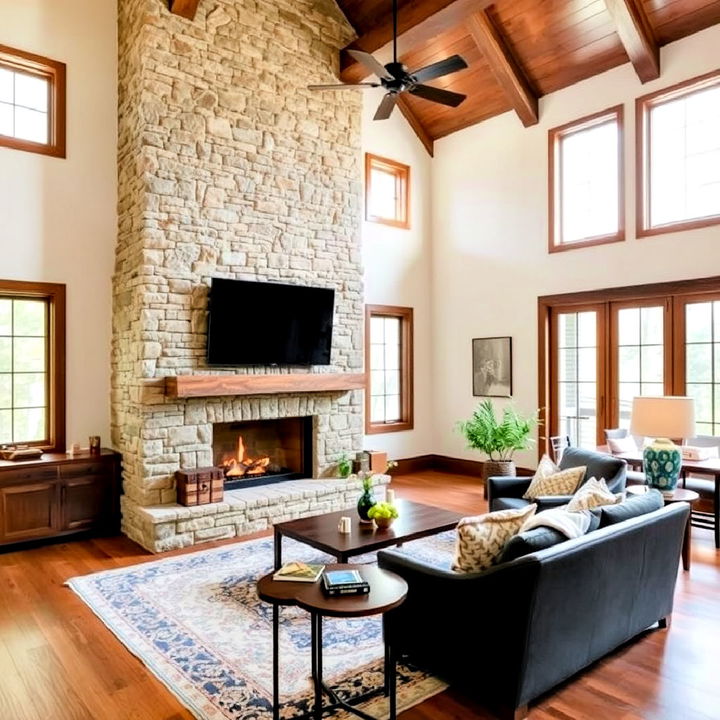 rustic and cozy stone fireplace