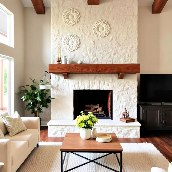 rustic charm with exposed beam mantel