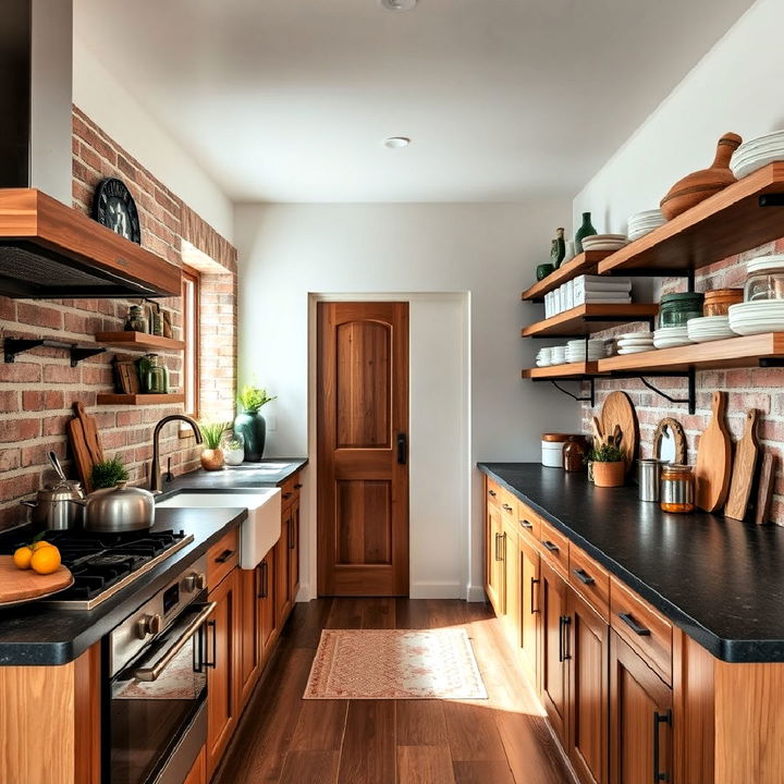 rustic charm with exposed brick parallel kitchen