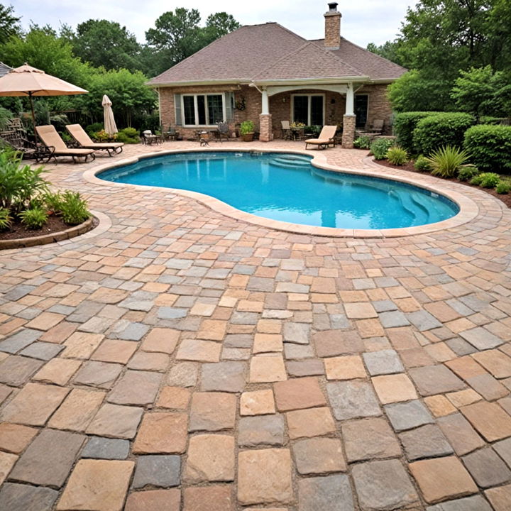 rustic cobblestone pavers for poolside areas