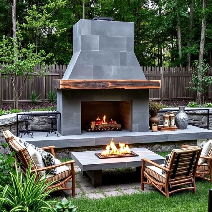 rustic concrete fireplace