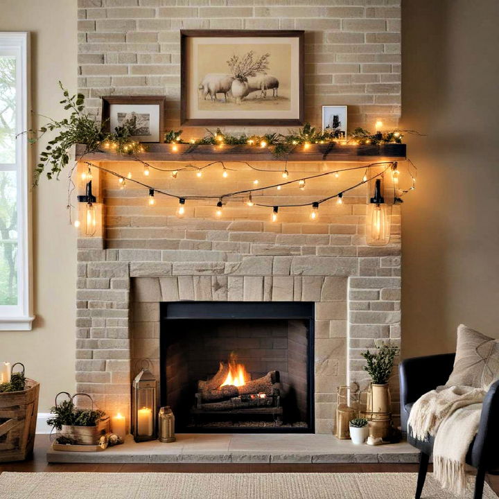 rustic edison bulb string lights mantel decor