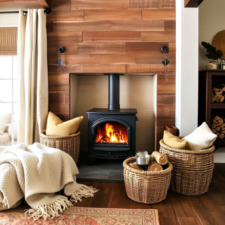 rustic layers wood stove surround