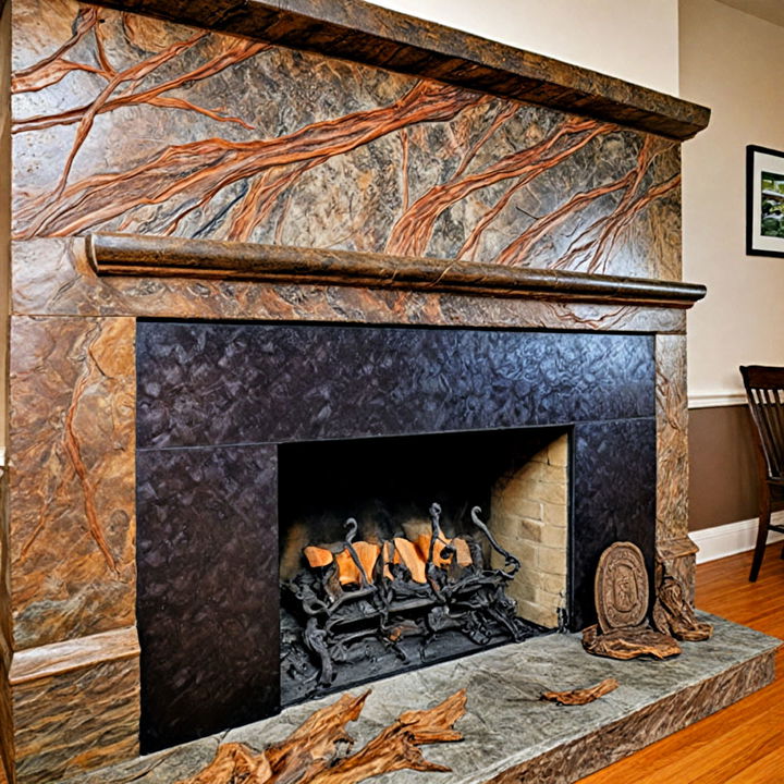 rustic leathered quartz fireplace surround