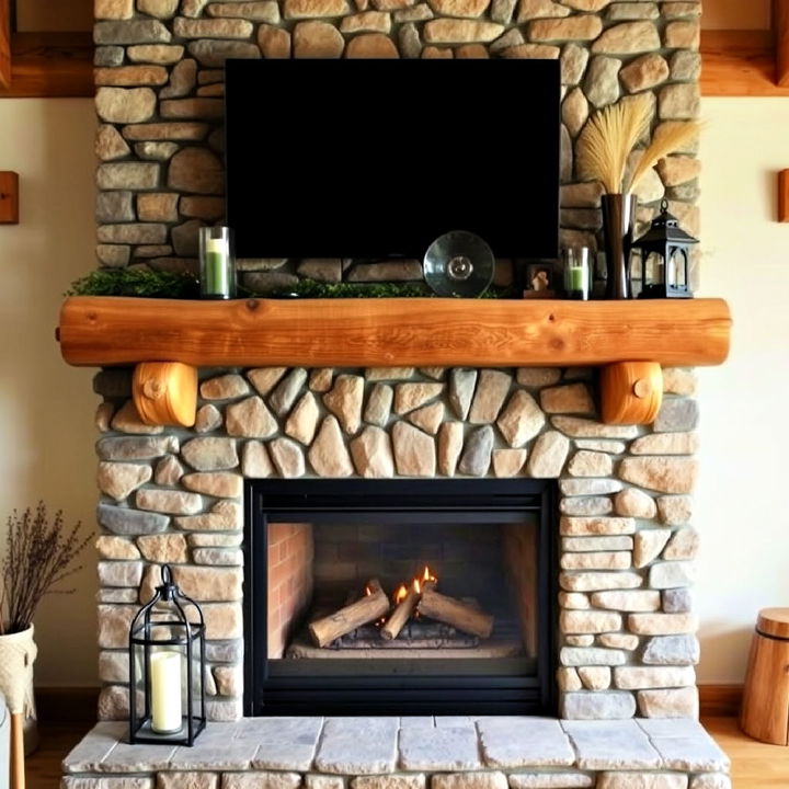 rustic log mantel fireplace for cabin