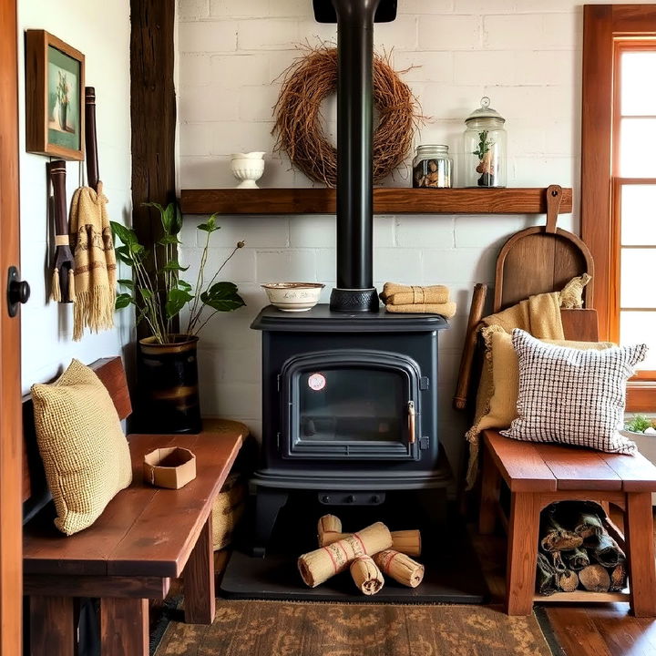 rustic nook wood stove surround