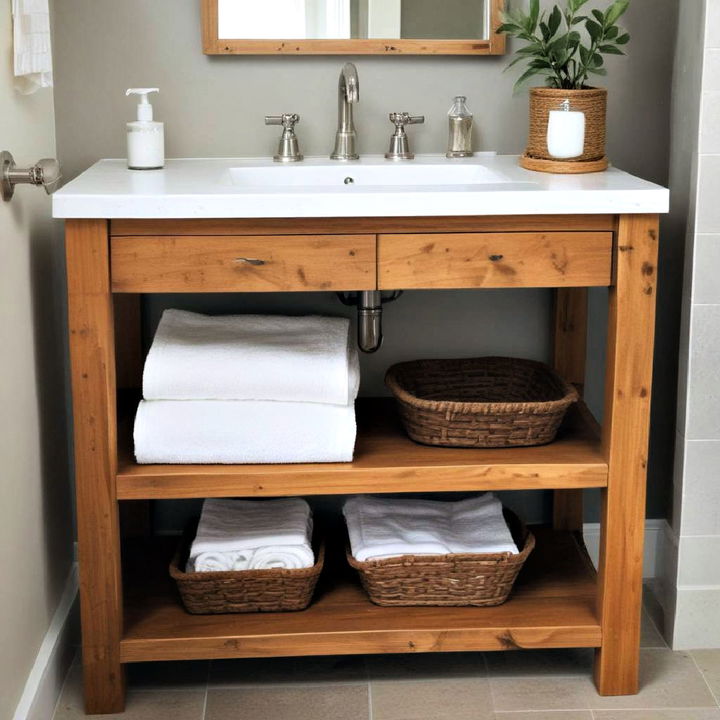 rustic open shelving bathroom vanity