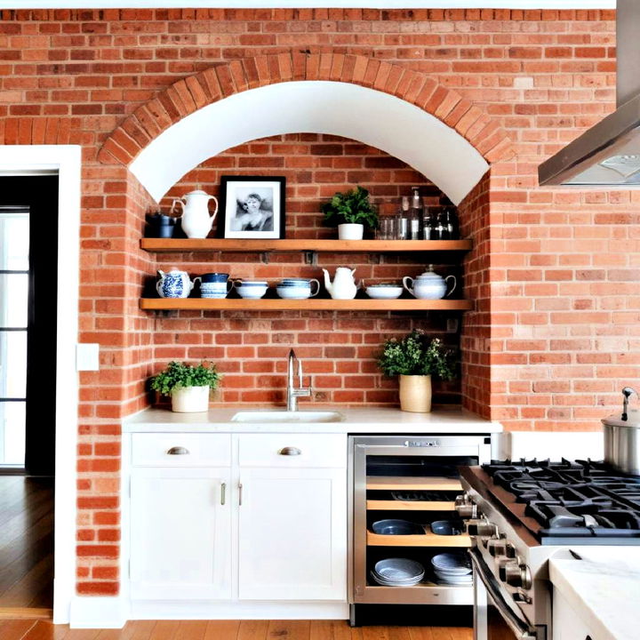 rustic red brick shelving surround