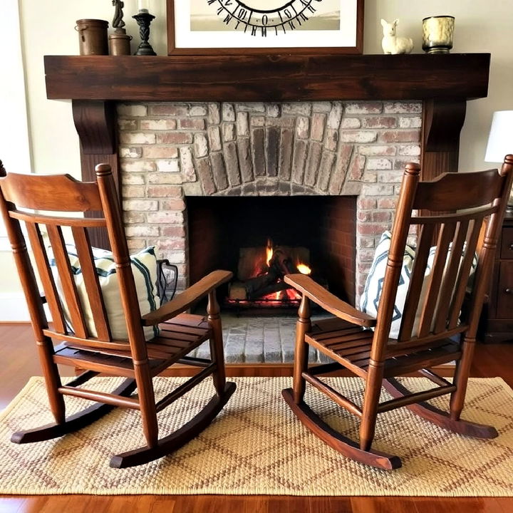 rustic rocking chairs fireplace seating