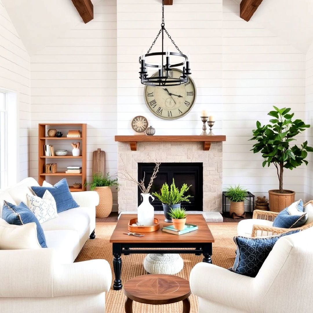 rustic shiplap walls for a cozy farmhouse living room