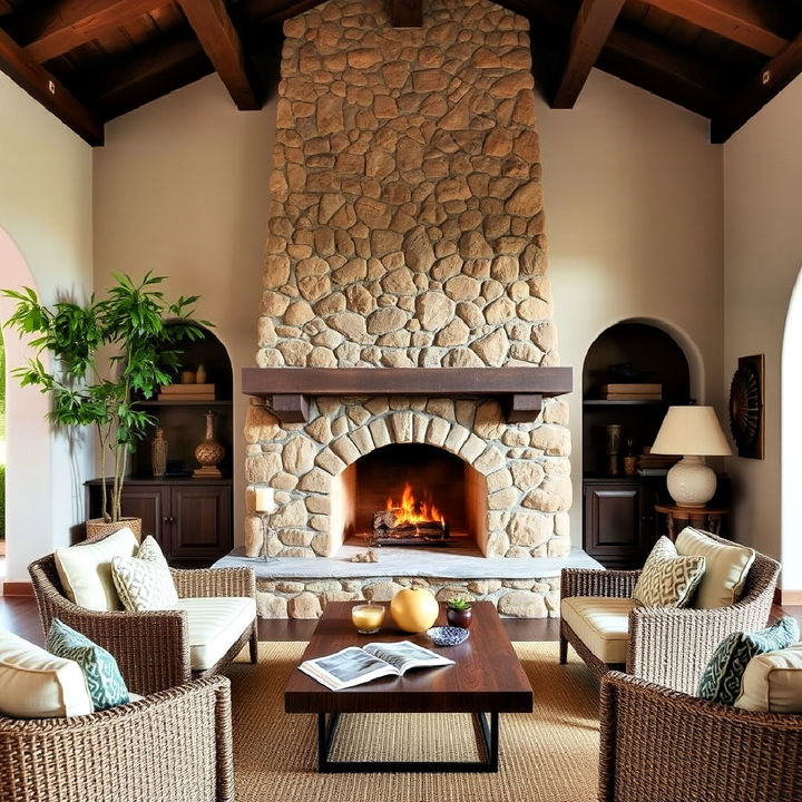 rustic stone fireplace idea