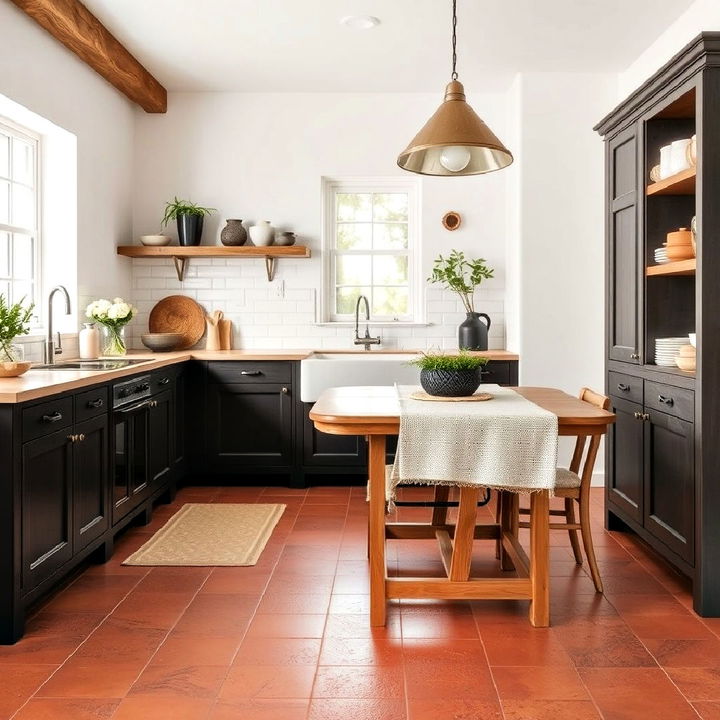 rustic textured terracotta tiles for kitchen floor